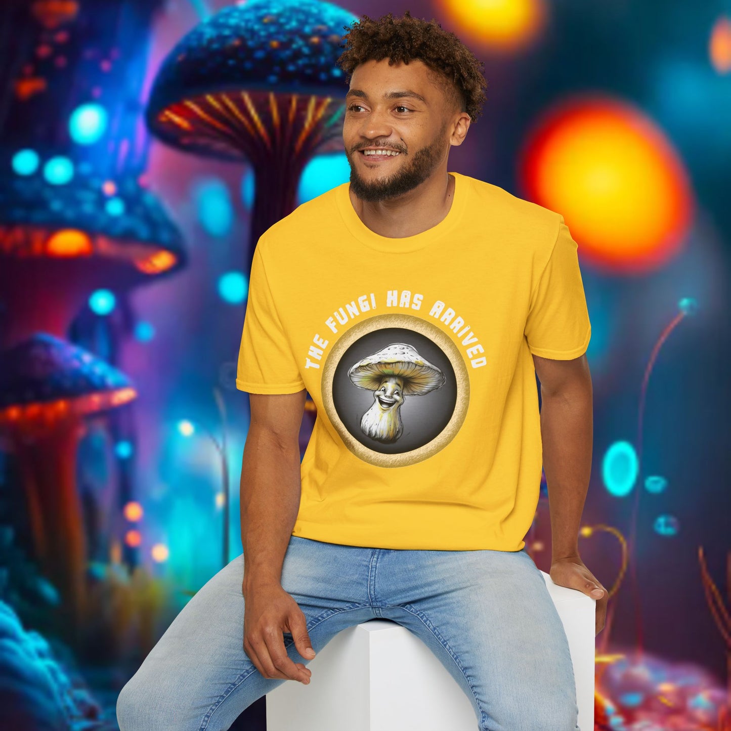 The Fungi Has Arrived Unisex Softstyle T-Shirt – Fun Mushroom Graphic Tee for Nature Lovers