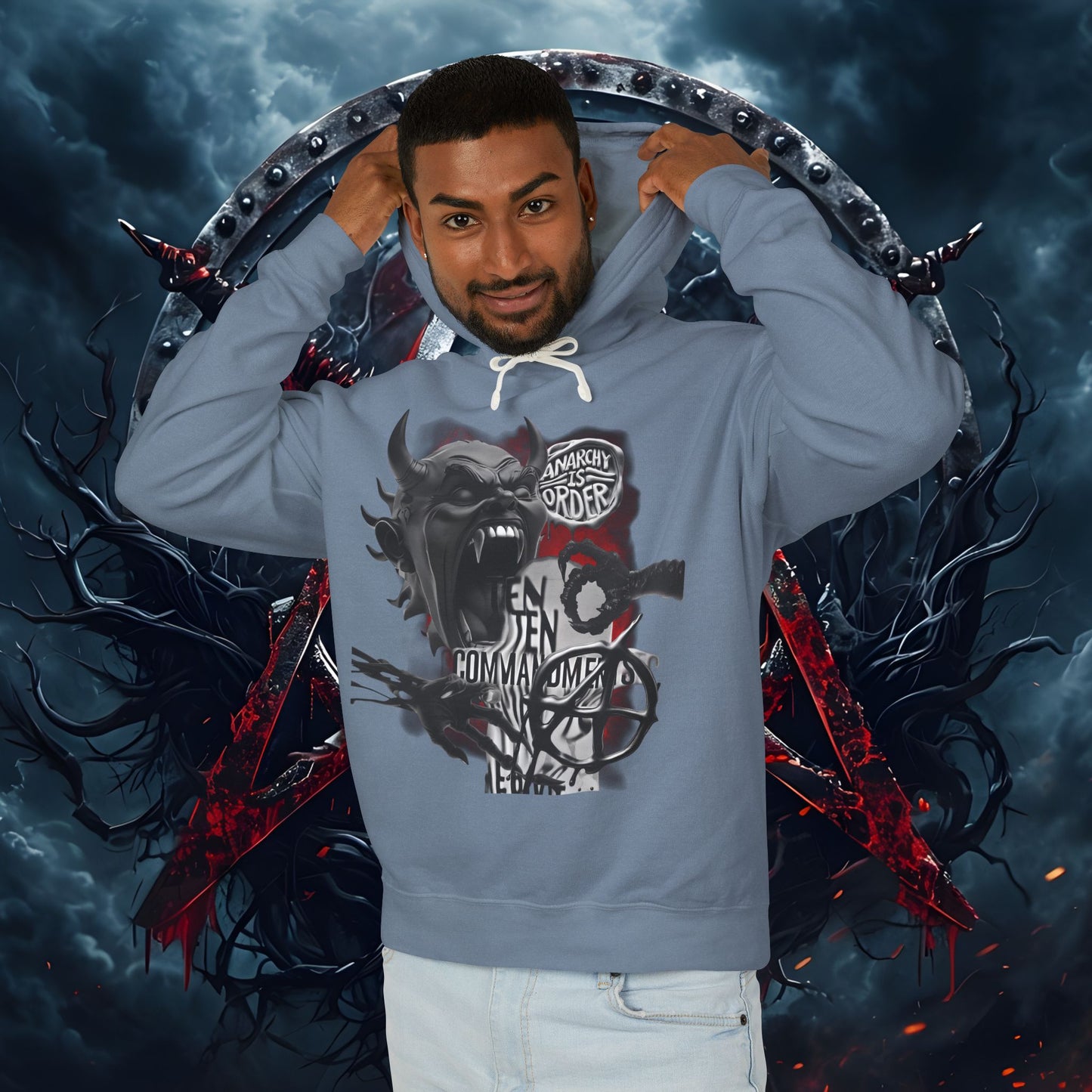 Anarchy Inspired Unisex Lightweight Hooded Sweatshirt - Edgy Streetwear for Cool Fashion Lovers