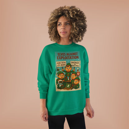 Elves Against Exploitation Sweatshirt, on strike labor — Holiday Activist Crewneck