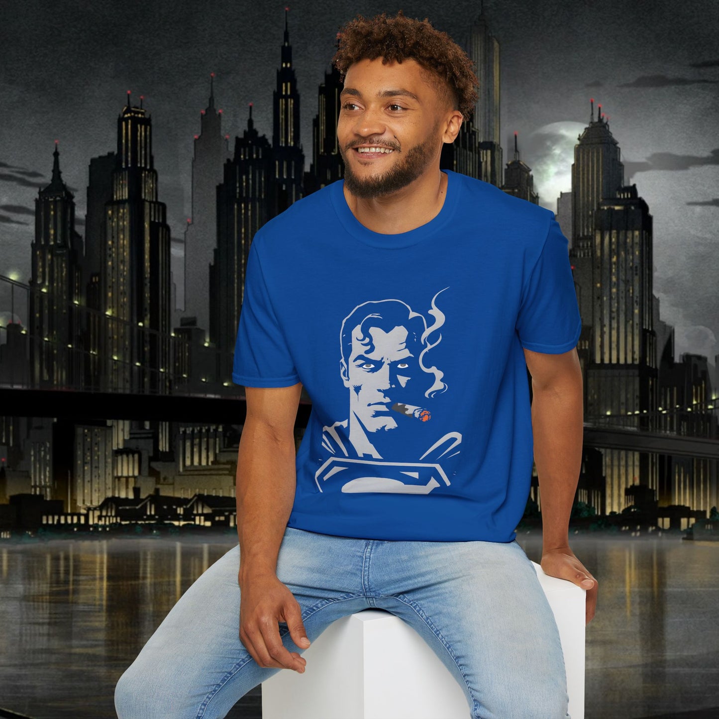 Superhero Superman Smoking Graphic T-Shirt - Unisex Softstyle