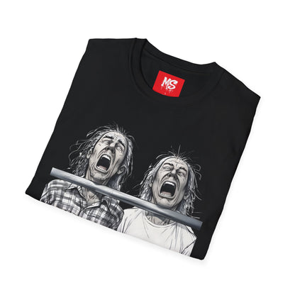 "TWO MEN WALK INTO A BAR" Unisex Softstyle T-Shirt - Graphic Tee for Bar joke fans