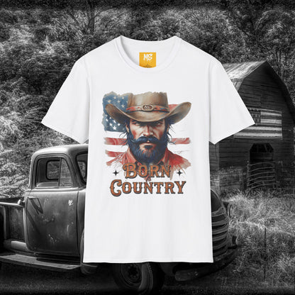 Born Country Unisex Softstyle T-Shirt - Vintage Western Graphic Tee