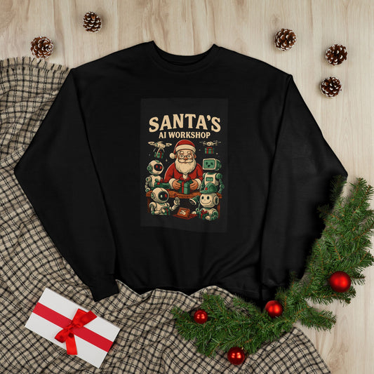 Santa's AI Workshop Sweatshirt — Retro Holiday Tech Christmas Crewneck