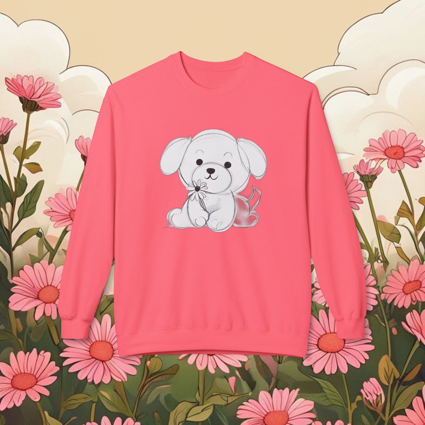 Cute Puppy Graphic Crewneck Sweatshirt - Unisex Softstyle Fleece