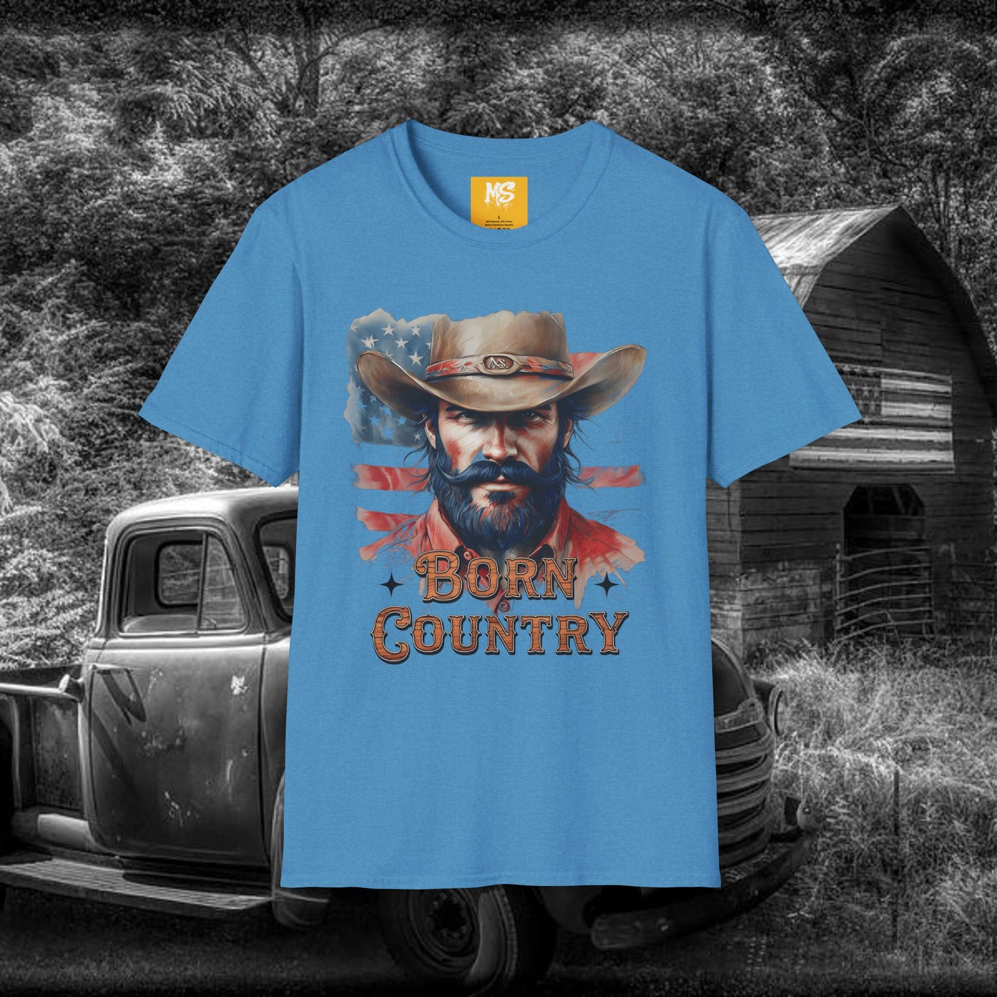 Born Country Unisex Softstyle T-Shirt - Vintage Western Graphic Tee