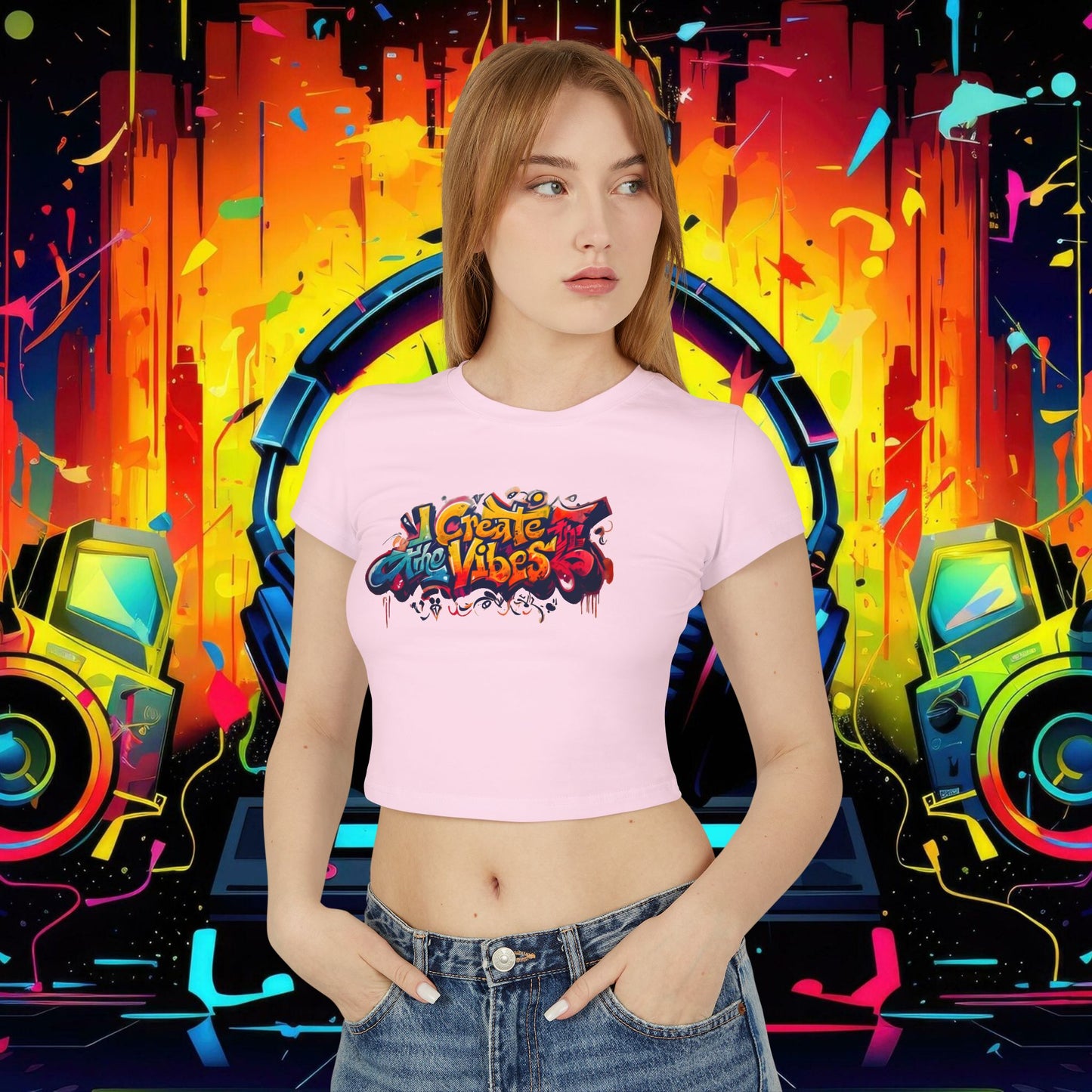 Create the Vibes Women's Baby Tee – Trendy Cropped Shirt for Casual Style
