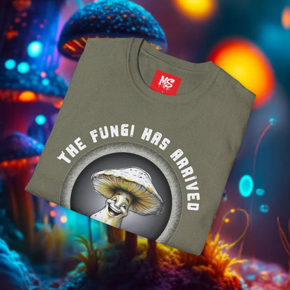 The Fungi Has Arrived Unisex Softstyle T-Shirt – Fun Mushroom Graphic Tee for Nature Lovers