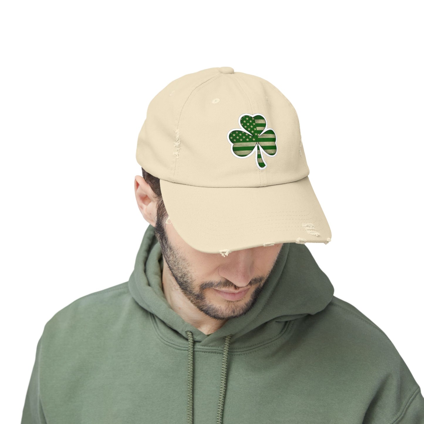 Lucky Clover Distressed Cap - Unisex Shamrock Hat for St. Patrick's Day