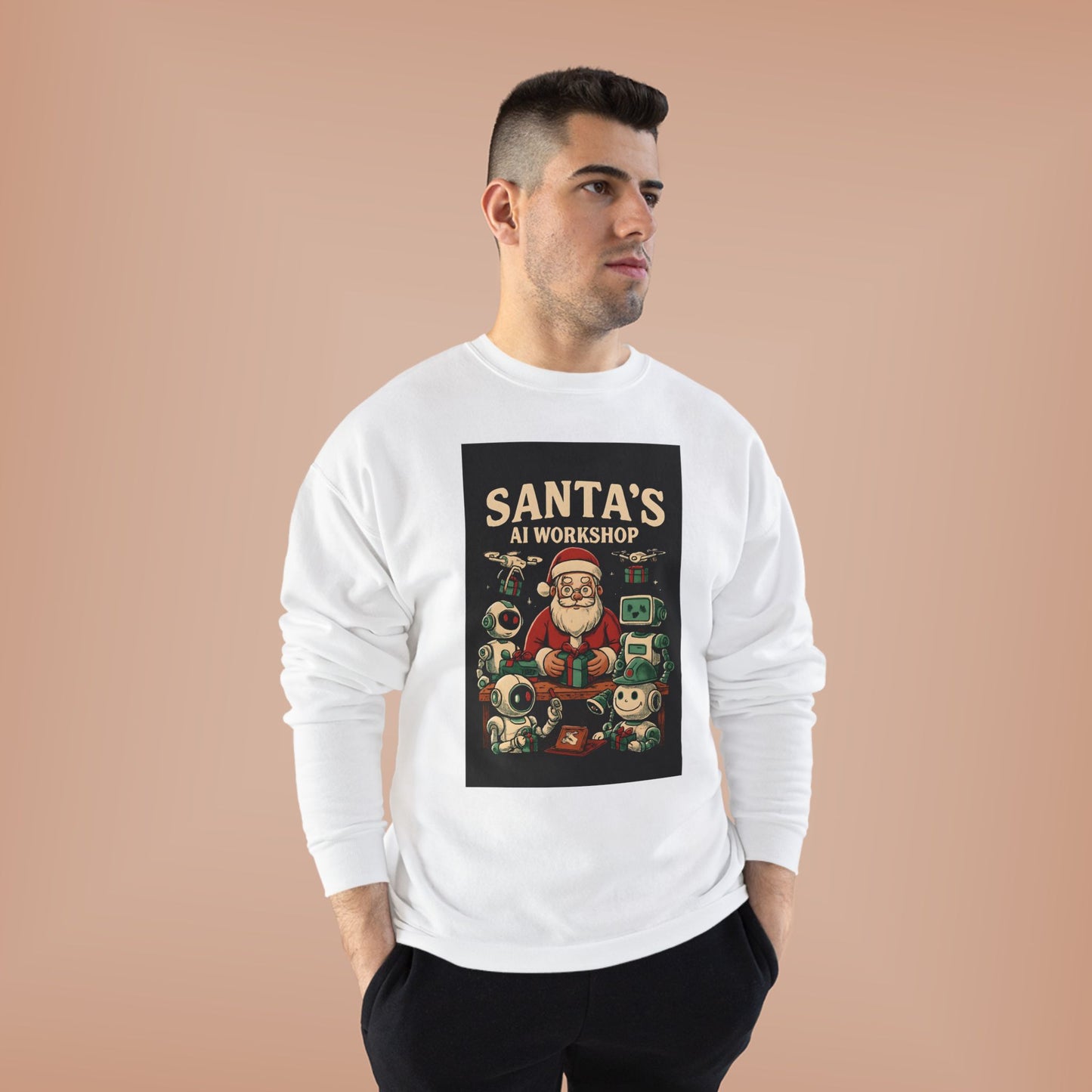 Santa's AI Workshop Sweatshirt — Retro Holiday Tech Christmas Crewneck