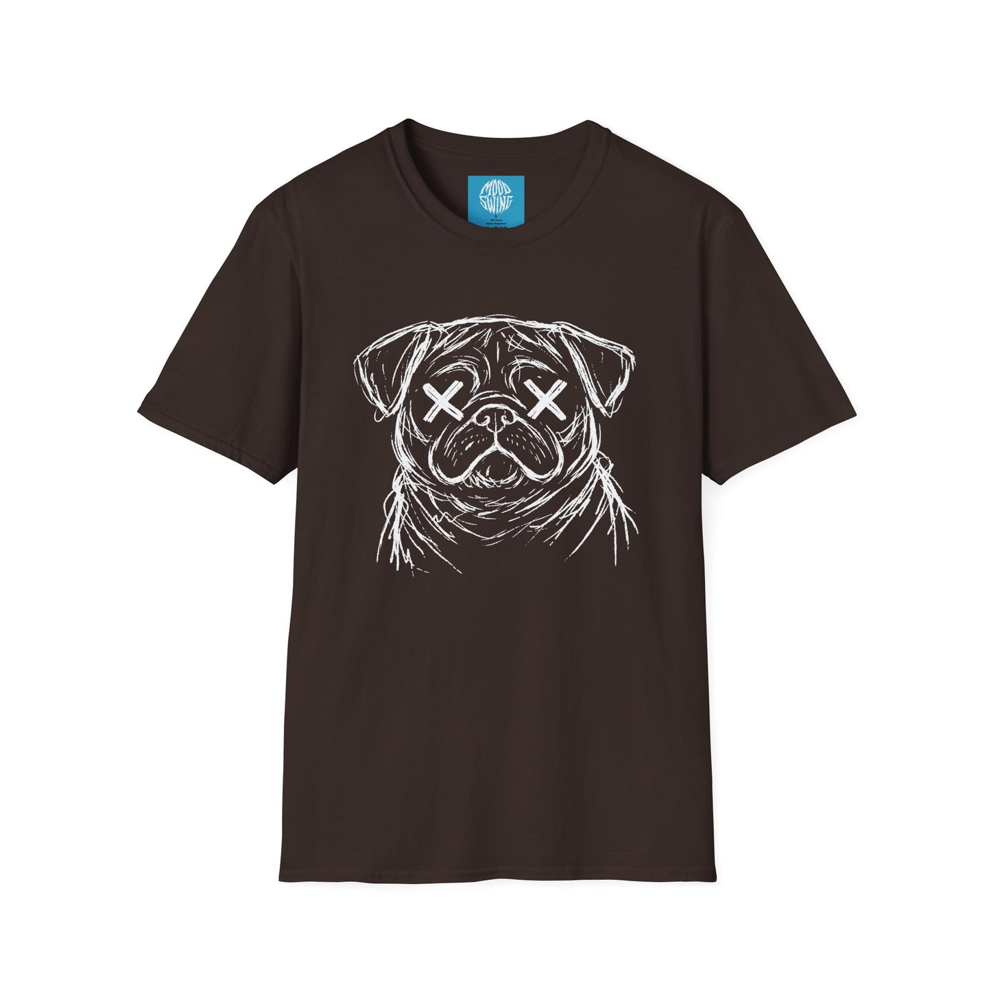Pug crazy Tee — Distressed Sketch Pug Shirt with X-Eyed Design