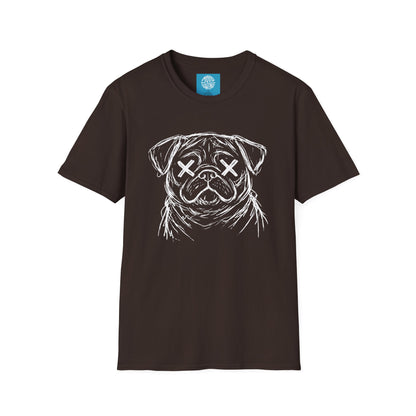 Pug crazy Tee — Distressed Sketch Pug Shirt with X-Eyed Design
