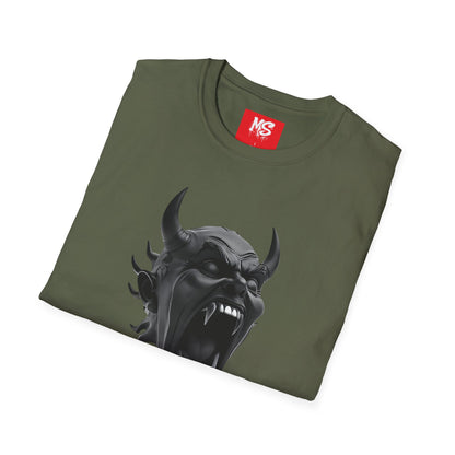 Unisex Demon Face Graphic T-Shirt - Softstyle, Edgy Design for Music Lovers