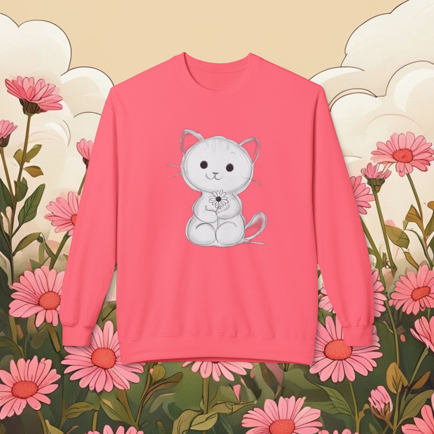 Cute Cat Fleece Crewneck Sweatshirt for Animal Lovers