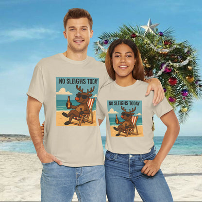 No Sleighs Today Christmas T-Shirt — Relaxing Reindeer Beach Holiday Tee
