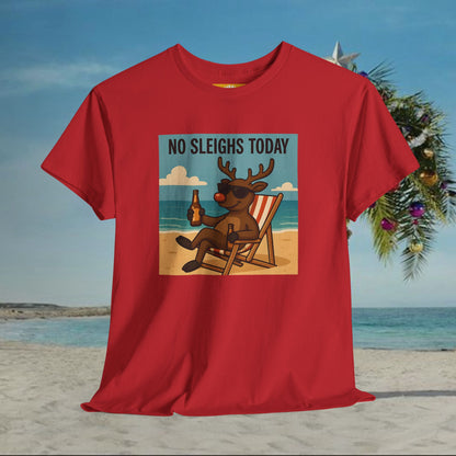 No Sleighs Today Christmas T-Shirt — Relaxing Reindeer Beach Holiday Tee