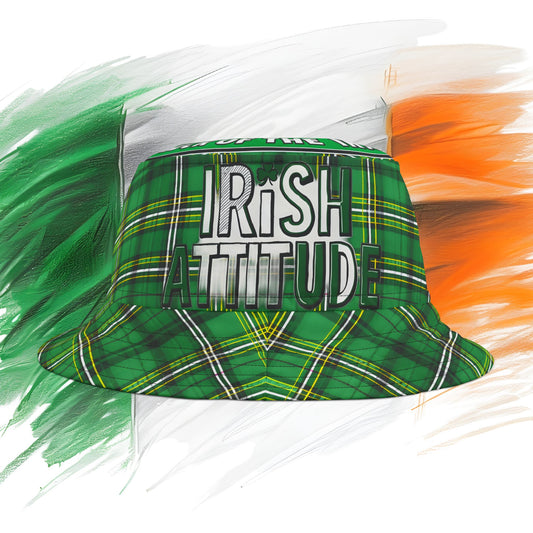 Irish Attitude Bucket Hat - St. Patrick's Day Green Plaid