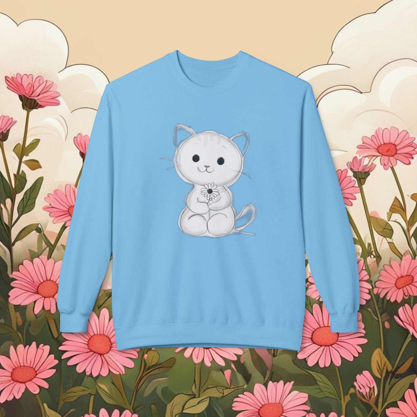 Cute Cat Fleece Crewneck Sweatshirt for Animal Lovers