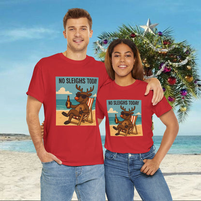 No Sleighs Today Christmas T-Shirt — Relaxing Reindeer Beach Holiday Tee