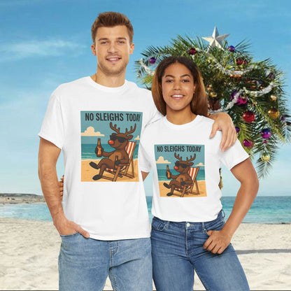 No Sleighs Today Christmas T-Shirt — Relaxing Reindeer Beach Holiday Tee