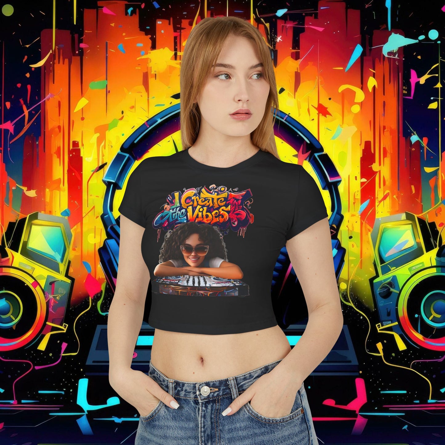 Create the Vibes Women's Baby Tee - Stylish Graphic Tee for Music Lovers
