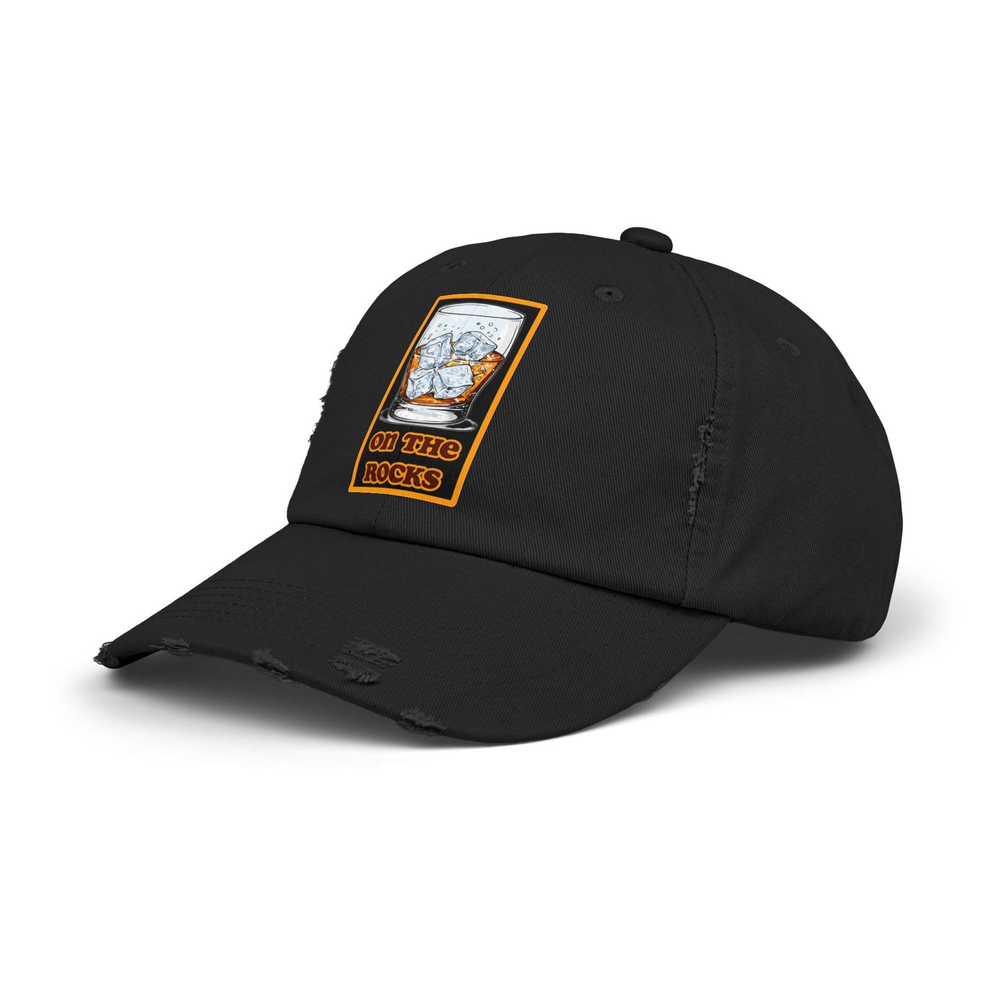 Unisex Distressed Cap - 'On The Rocks' Drink Design for Casual Cool Vibes