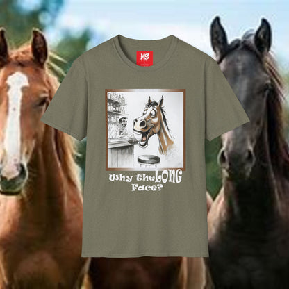 Funny Horse-Themed Unisex T-Shirt - "Why the Long Face?"