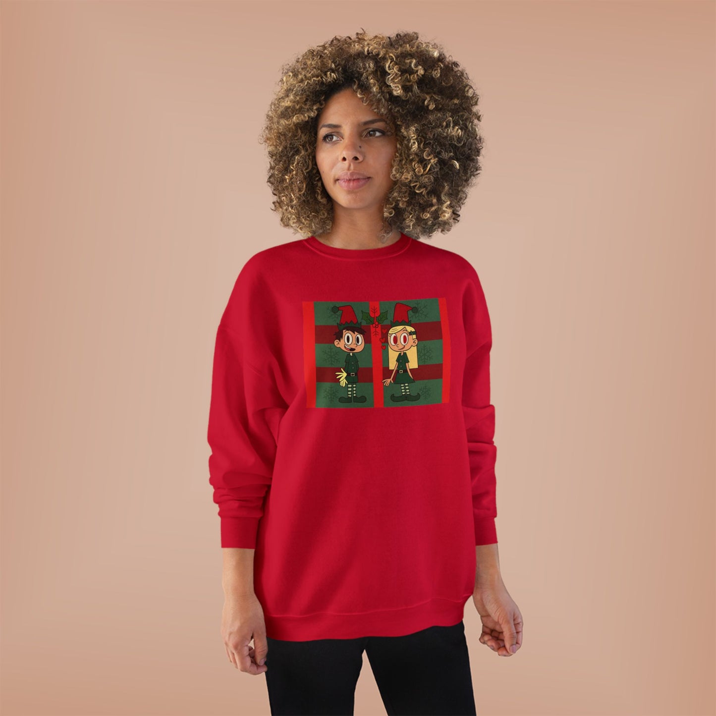 Christmas Elf Couple mistletoe Crewneck Sweatshirt