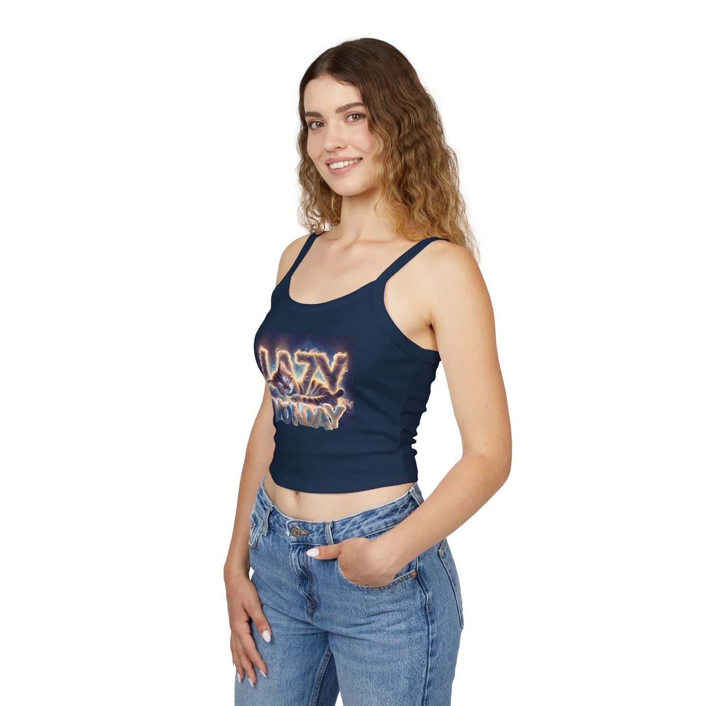 Lazy Monday CAT Women's Spaghetti Strap Tank Top - Relaxed Vibe for Chilling Days
