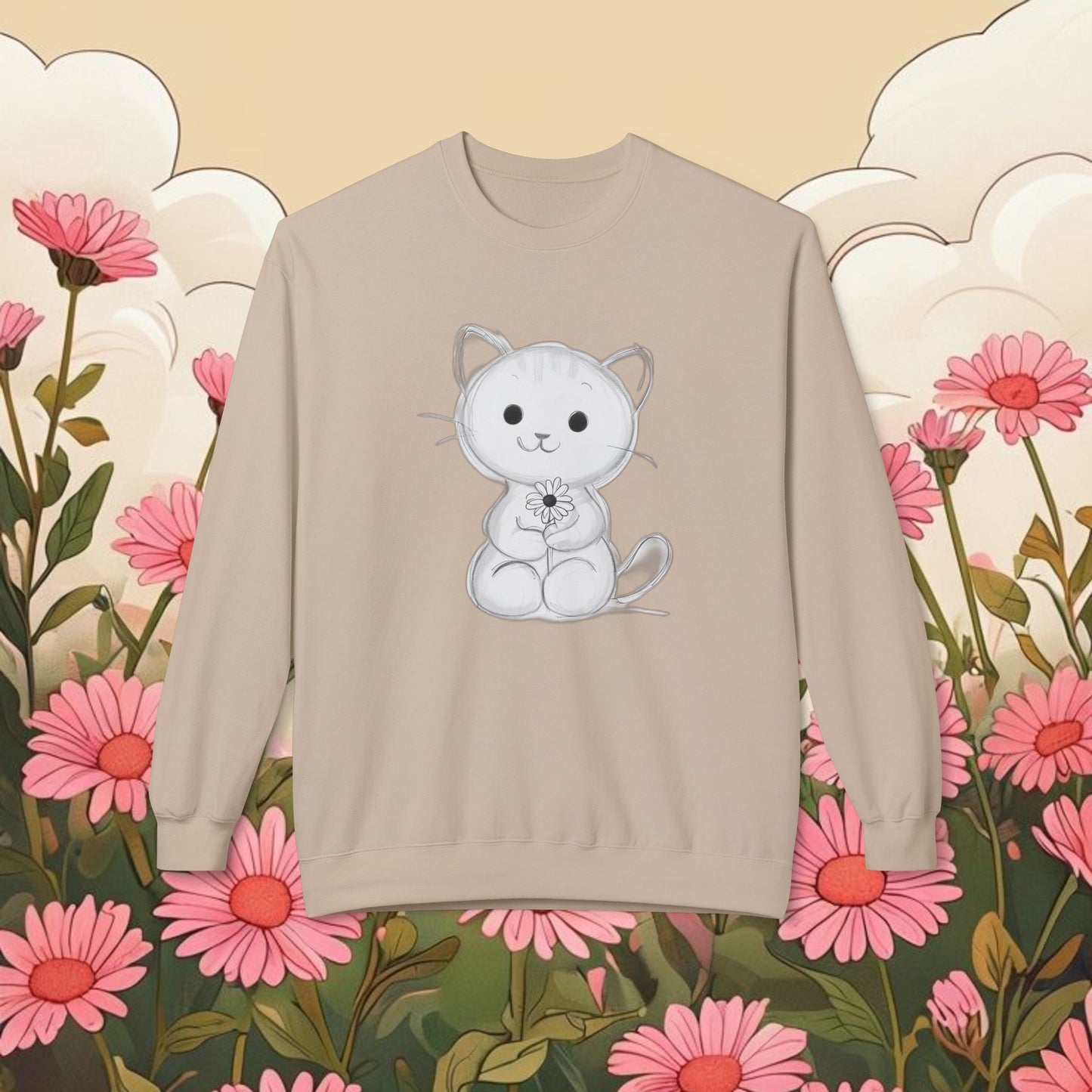 Cute Cat Fleece Crewneck Sweatshirt for Animal Lovers