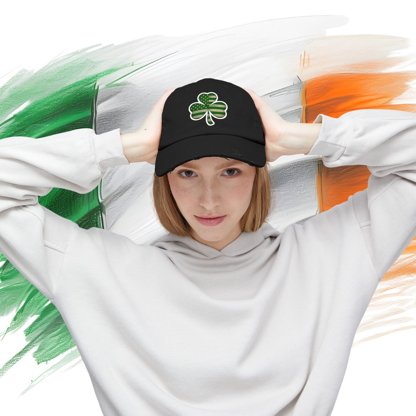 Lucky Clover Distressed Cap - Unisex Shamrock Hat for St. Patrick's Day
