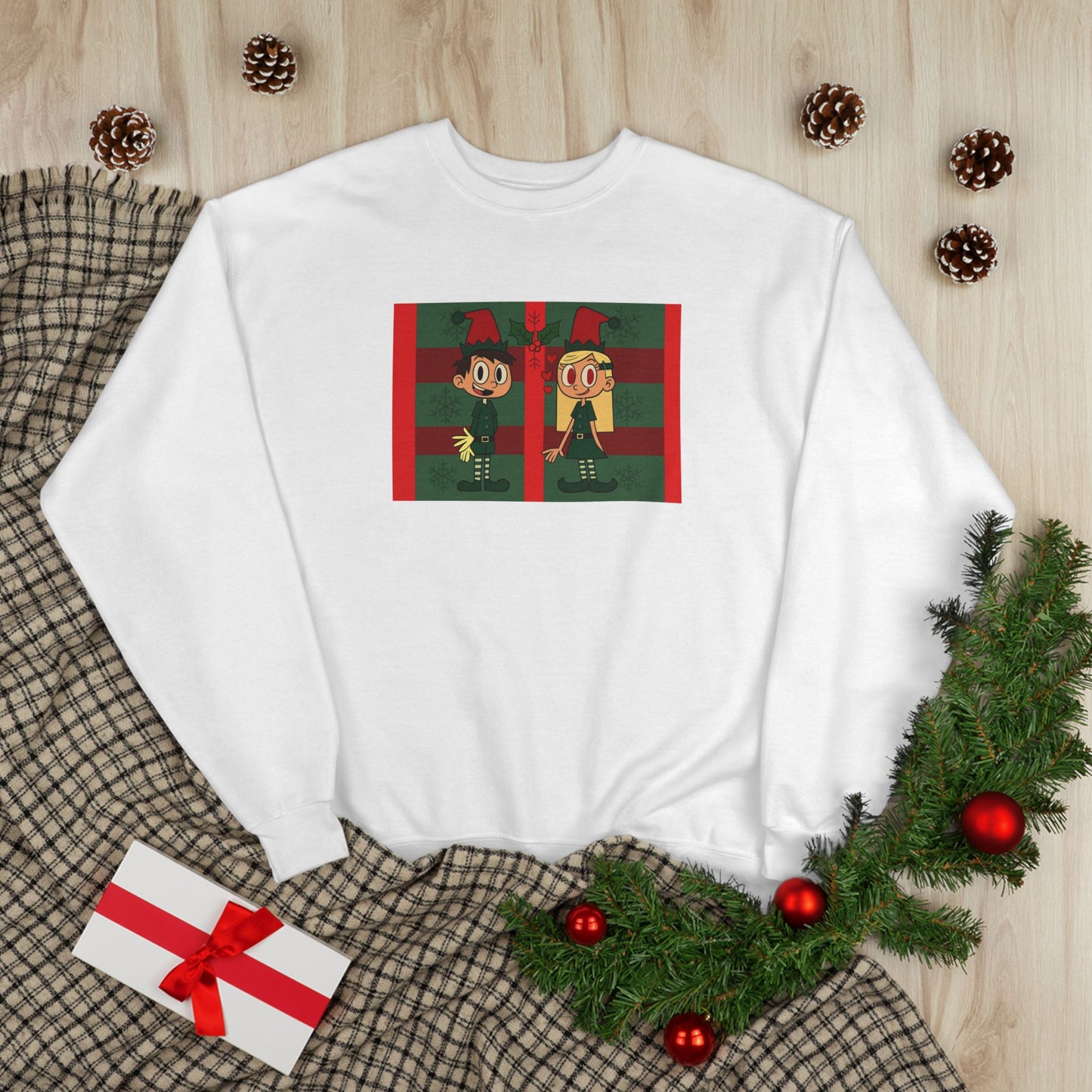 Christmas Elf Couple mistletoe Crewneck Sweatshirt