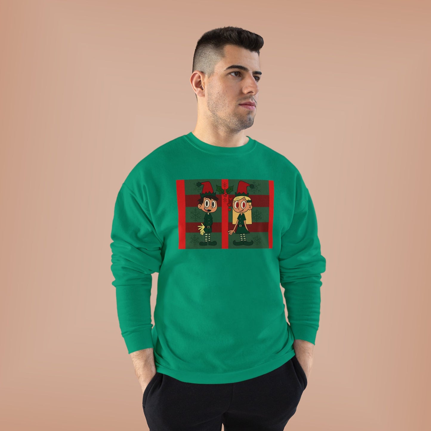 Christmas Elf Couple mistletoe Crewneck Sweatshirt