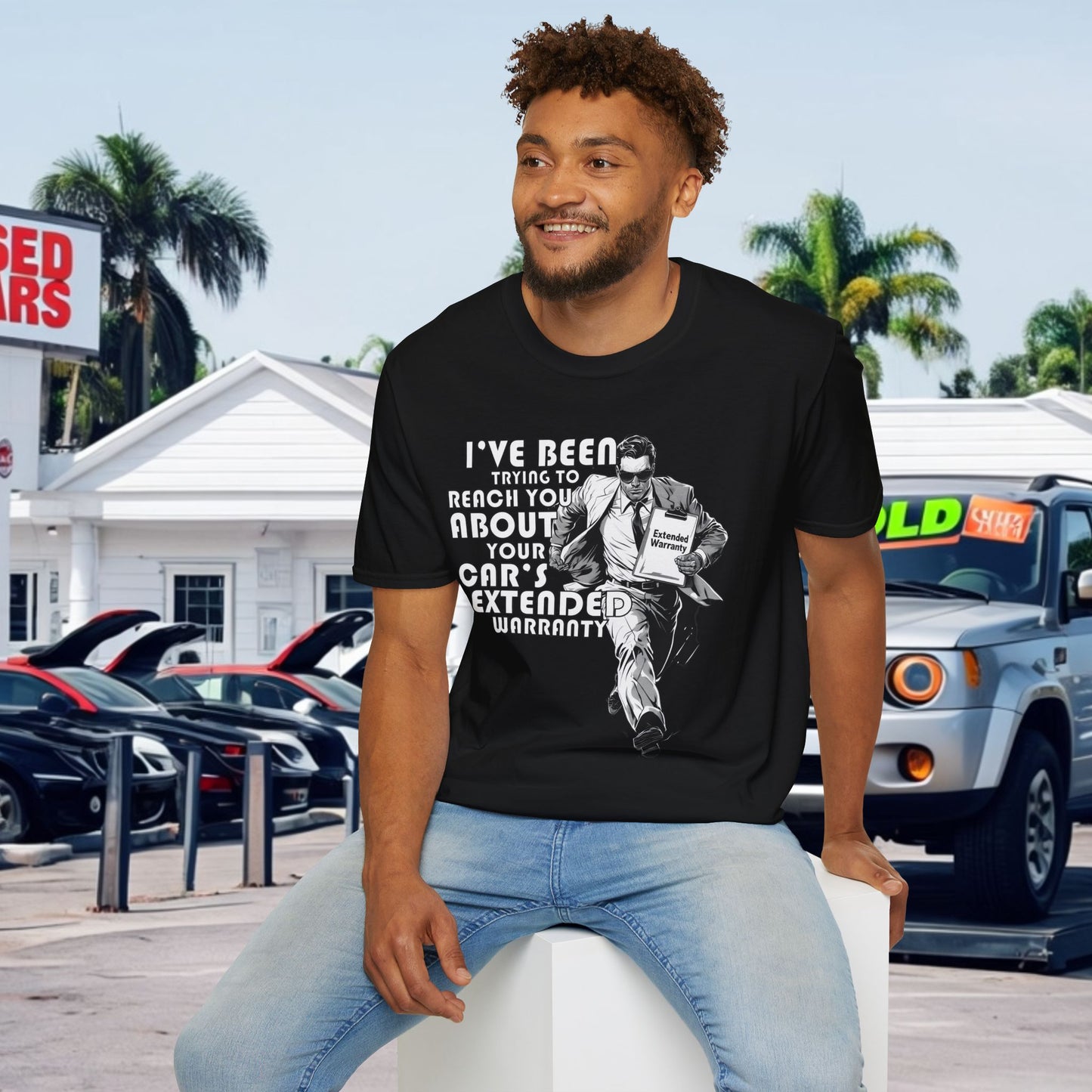 Funny Unisex Softstyle T-Shirt - 'I've Been Trying to Reach You About Your Car's Extended Warranty'